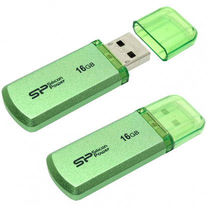 Память SiliconPower "Helios 101" 16GB, U2шт упак..0 Flash Drive, зеленый (металл.корпус)