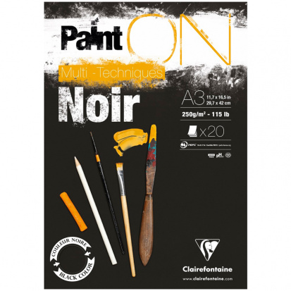 Склейка для смешанных техник "Paint'ON Noir", 20л., A3, 250г/м2, черная sela25