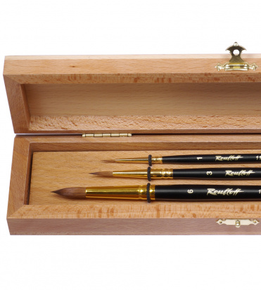 Набор №6. Три круглые кисти из волоса колонка на короткой ручке № 1, 3, 6, в буковой шкатулке Набор №6. Три круглые кисти из волоса колонка на короткой ручке № 1, 3, 6, в буковой шкатулке