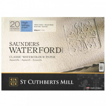 Блок для акварели "Saunders Waterford", Cold Pressed, 300г/м2, 31x41см, 20л, супер белая