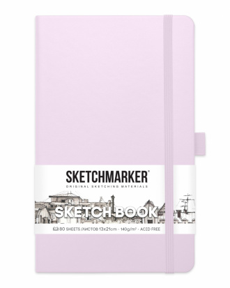 Блокнот для зарисовок Sketchmarker 140г/кв.м 13*21см 80л твердая обложка Фиолетовый пастельный