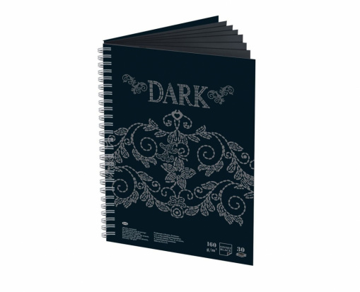 Блокнот для эскизов А4 30 л., 160 г/м2, черная тонированная бумага, гребень, "DARK"