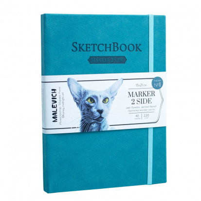 Скетчбук для маркеров, двусторонняя бумага 220г/м, 15х21 см, 40 л, бирюзовый