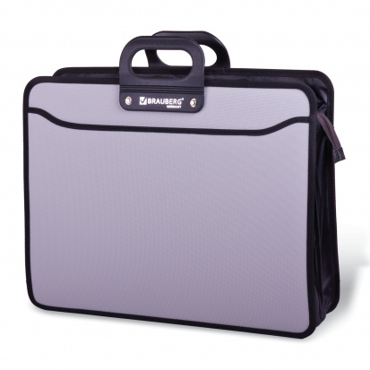 Портфель пластиковый портфолио, А3, 470х380х130мм, 3 отделения, на молнии, серый