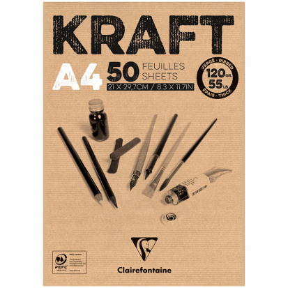 Склейка для скетчей "Kraft", 50л. A4, 120г/м2, верже, крафт