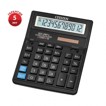 Калькулятор настольный SDC-888TII, 12 разрядов, двойное питание, 158*203*31мм, черный