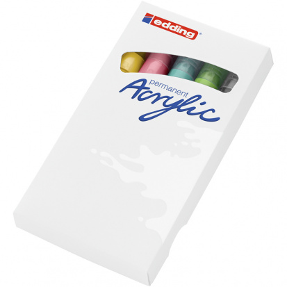 Набор маркеров акриловых edding, средний круглый наконечник, 2-3 мм, 5 пастельных цветов, картон 5 ц