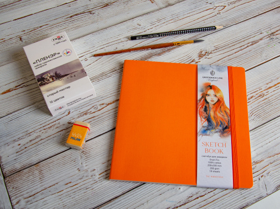 Комлект "Forest": сумка-шоппер, хлопковый скетчбук, набор акварели, кисть, карандаш и ластик