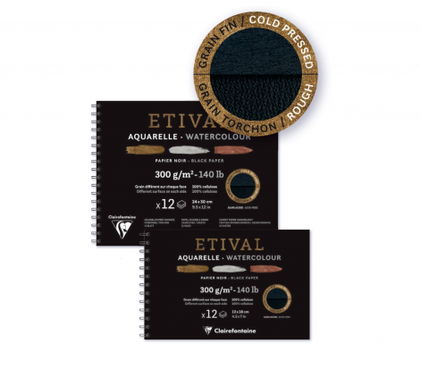 Склейка для акварели "Etival", 15л., A3, 300г/м2, Rough \ Cold Pressed, черная 