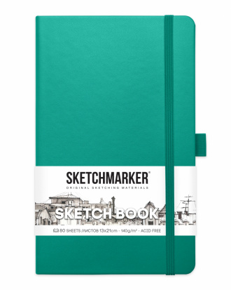 Блокнот для зарисовок Sketchmarker 140г/кв.м 13*21см 80л твердая обложка Изумрудный
