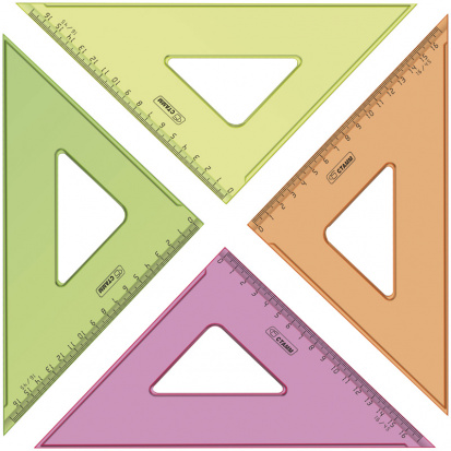 Треугольник 45°, 16см, прозрачный флуоресцентный, 4цв. sela25