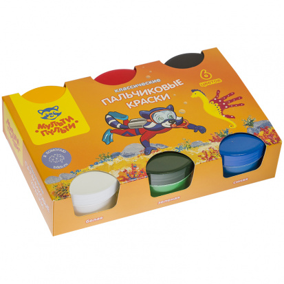 Краски пальчиковые "Морские приключения Енота", 06 цв., 360г, классические, картон
