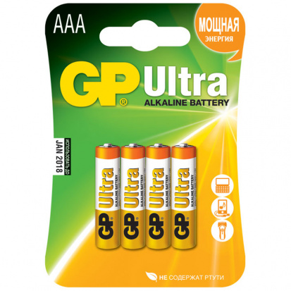 Батарейка GP Ultra AAA (LR03) 24AU алкалиновая BC4 (в упак. 4бат.)