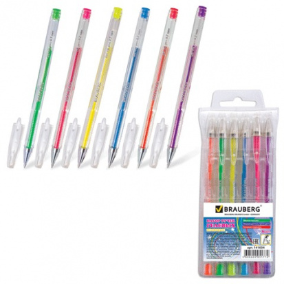 Ручки гелевые, Набор 6 шт, "Jet", чернила неоновые, узел 0,7мм, линия 0,5мм, ассорти Ручки гелевые, Набор 6 шт, "Jet", чернила неоновые, узел 0,7мм, линия 0,5мм, ассорти