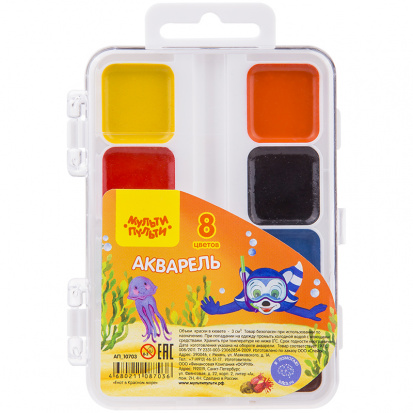 Акварель "Енот в Красном море", медовая, 08 цветов, без кисти, пластик Акварель "Енот в Красном море", медовая, 08 цветов, без кисти, пластик