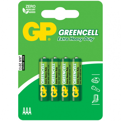 Батарейка GP Greencell AAA (R03) 24S солевая, BL4 (в упак. 4бат.)