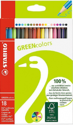 Набор экологичных цветных карандашей "GreenColors" 18 цветов, в футляре из переработанного картона s
