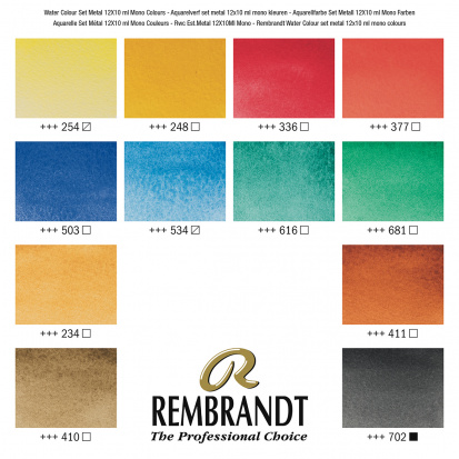 Набор акварельных красок "Rembrandt" Mono 12цв*10мл тубы в металле
