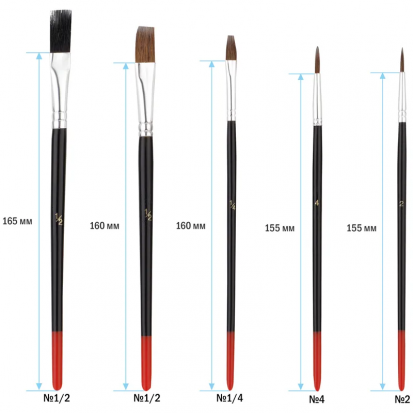 Набор кистей 15шт., пони, щетина, плоские, круглые, блистер Набор кистей 15шт., пони, щетина, плоские, круглые, блистер