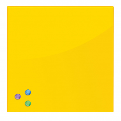 Доска магнитно-маркерная стеклянная, желтая, 45х45 см, 3 магнита