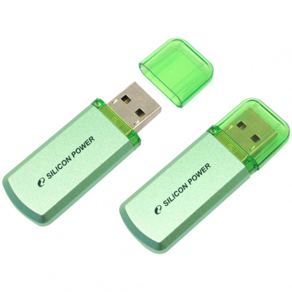 Память SiliconPower "Helios 101" 32GB, U2шт упак..0 Flash Drive, зеленый (металл.корпус)