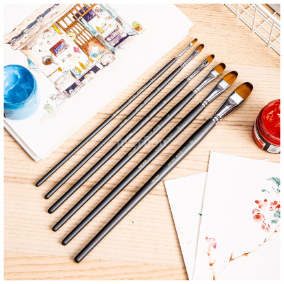 Набор кистей "Nuevo" деревянная ручка, 6шт, овальные, синтетика sela
