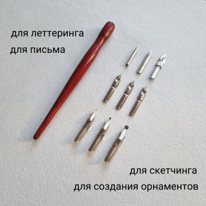 Набор для каллиграфии в блистере 10 предметов (держатель деревянный для перьев+9 перьев)