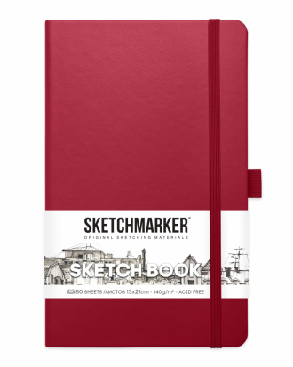 Блокнот для зарисовок Sketchmarker 140г/кв.м 13*21см 80л твердая обложка Фуксия