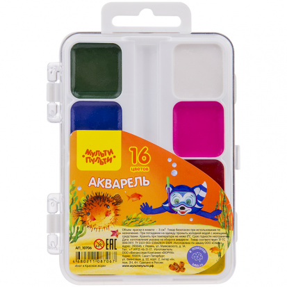 Акварель "Енот в Красном море", медовая, 16 цветов, без кисти, пластик Акварель "Енот в Красном море", медовая, 16 цветов, без кисти, пластик