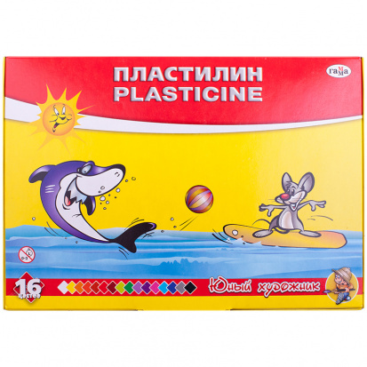 Набор пластилина "Юный художник", 16 цветов, со стеком, картон Набор пластилина "Юный художник", 16 цветов, со стеком, картон