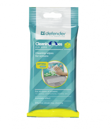 Салфетки чистящие влажные Defender, для мониторов, в мягкой упаковке, 20шт.  sela25