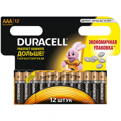 Батарейка Duracell Basic AAA (LR03) алкалиновая, 12BL (в упак. 12бат.)