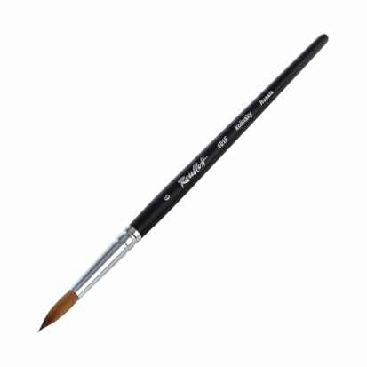 Кисть колонок круглая, короткая черная, матовая, фигурная ручка "101F" №6, для акварели