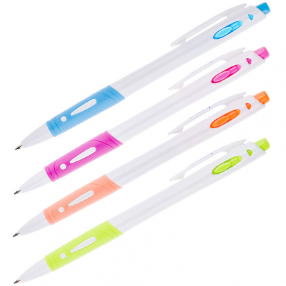 Ручка шариковая автоматическая синяя, 0,7мм, грип, белый корпус Ручка шариковая автоматическая синяя, 0,7мм, грип, белый корпус