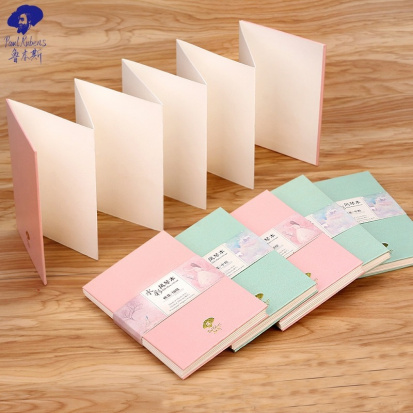 Скетчбук-гармошка для акв, зеленый, 300 г/м2, А6 (до 100х15см), 50% хлопок,  среднезернистая sela25