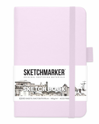 Блокнот для зарисовок Sketchmarker 140г/кв.м 9*14см 80л твердая обложка Фиолетовый пастельный