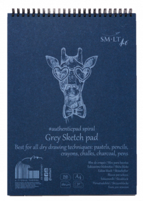 Скетчбук "Authenticbook" Grey, 180г/м2, 24,5x18,6см, 18л, серая бумага на резинке