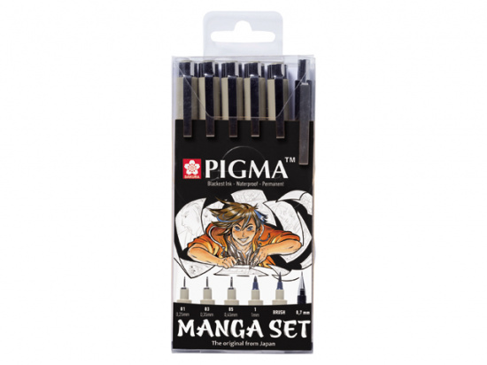 Набор капиллярных ручек Pigma Micron Manga 6шт (ручки 0.1мм 0.3мм 0.5мм кисть + карандаш)