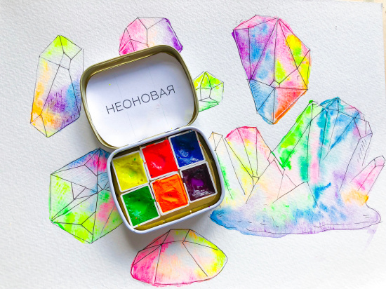 Акварель "Movemoon", мал. кювета, неоновая синяя №309 Акварель "Movemoon", мал. кювета, неоновая синяя №309