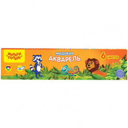 Акварель "Енот в джунглях", медовая, 06 цветов, без кисти, картон Акварель "Енот в джунглях", медовая, 06 цветов, без кисти, картон