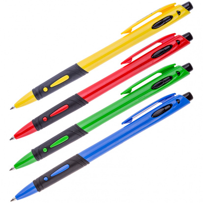 Ручка шариковая автоматическая синяя, 0,7мм, грип, цветной корпус