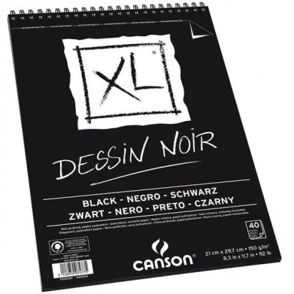 УЦЕНКА CANSON Xl Black Альбом для графики 150г/м.кв А4 40л чёрная бумага спираль по короткой стороне