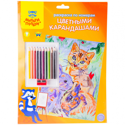 Раскраска по номерам "Домашние питомцы" А4, с цветными карандашами, картон