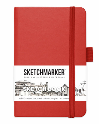 Блокнот для зарисовок Sketchmarker 140г/кв.м 9*14см 80л твердая обложка Красный