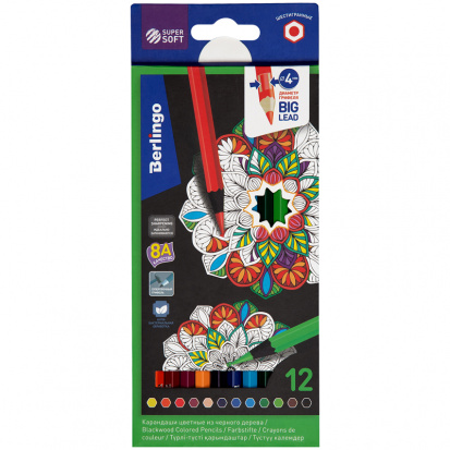 Карандаши цветные "SuperSoft. Blackwood", 12цв., черное дерево, заточен., картон.