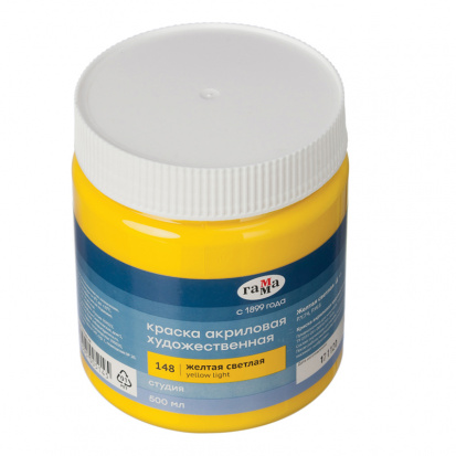 Краска акриловая художественная "Студия", 500мл, банка, желтая светлая