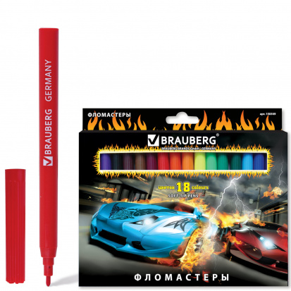 Фломастеры "InstaRacing", 18 цветов, карт. упаковка, выборочный лак