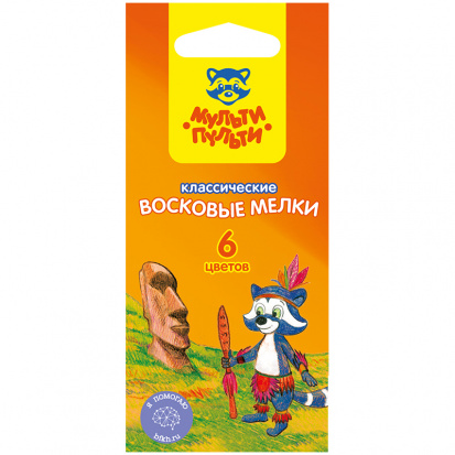 Мелки восковые "Енот на острове Пасхи", 06цв., круглые, картон