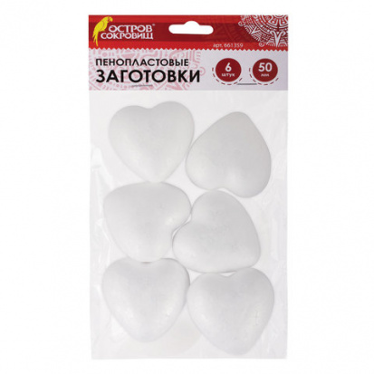 Пенопластовые заготовки для творчества "Сердечки", 6 шт, 50мм