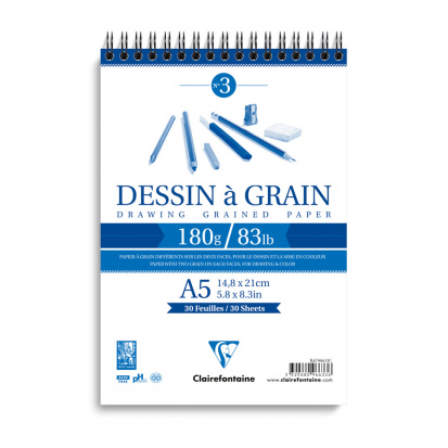 Блокнот "Dessin a grain" 30л. А5 на гребне, 180г/м2, мелкозернистая